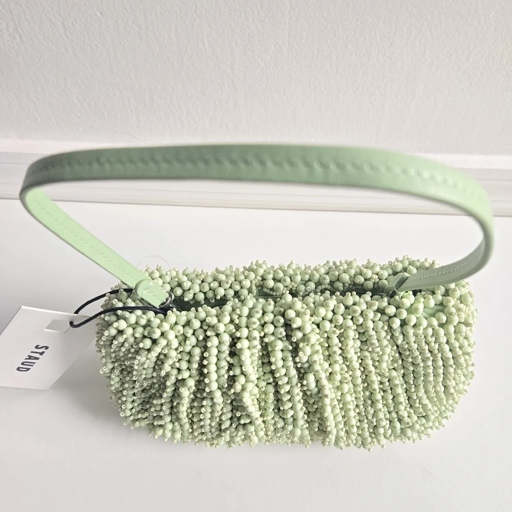 New Staud Beaded Bean Convertible Matcha Shoulder Handbag NWT - Picture 10 of 14